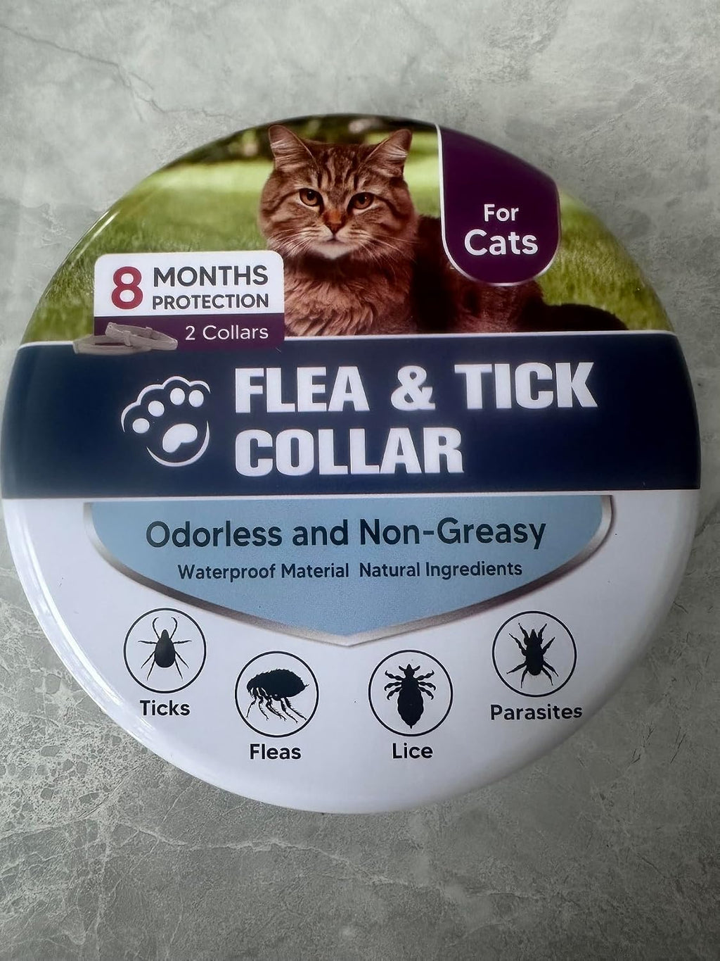Detailed product label of Foodie Puppies cat flea collar