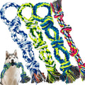 Rocfish dog rope toys front view of four multi-colored heavy duty cotton ropes.