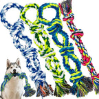 Rocfish dog rope toys front view of four multi-colored heavy duty cotton ropes.