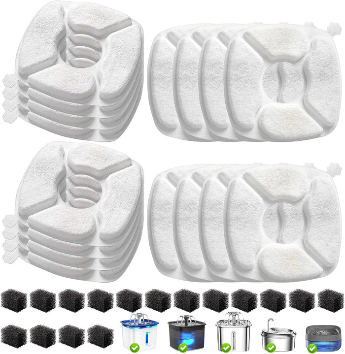 32 Pcs Cat Water Fountain Replacement Filters-16 Pack Cat Fountain Filters with 16 Pack Sponges, Enhanced Compatibility Pet Fountain Filter Fit for 95oz/2.8L 135oz/4L 67oz/2L Pet Drinking Fountain - Image 1