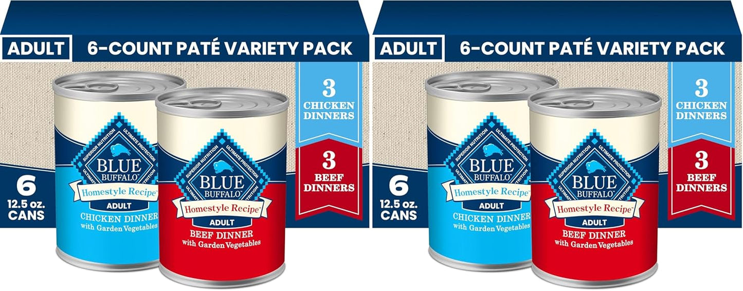 Blue Buffalo Homestyle Recipe Wet Dog Food Pat Variety Pack, Chicken Dinner & Beef Dinner with Garden Vegetables, Made with Natural Ingredients, 12.5-oz. Can (6 Count, 3 of Each) - Image 13