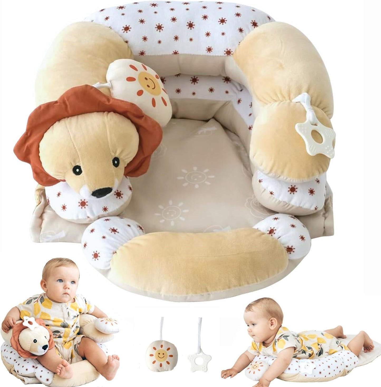 Aila+Aiden 2-in-1 tummy time mat and seated support in sand color front view