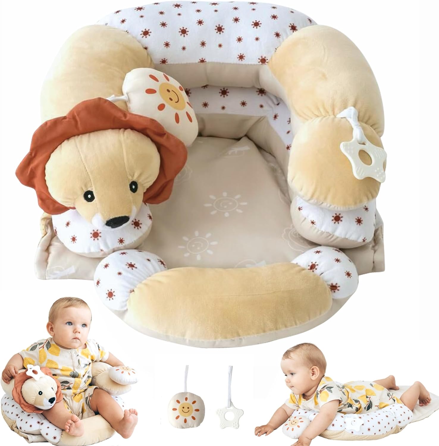 Aila+Aiden 2-in-1 tummy time mat and seated support in sand color front view