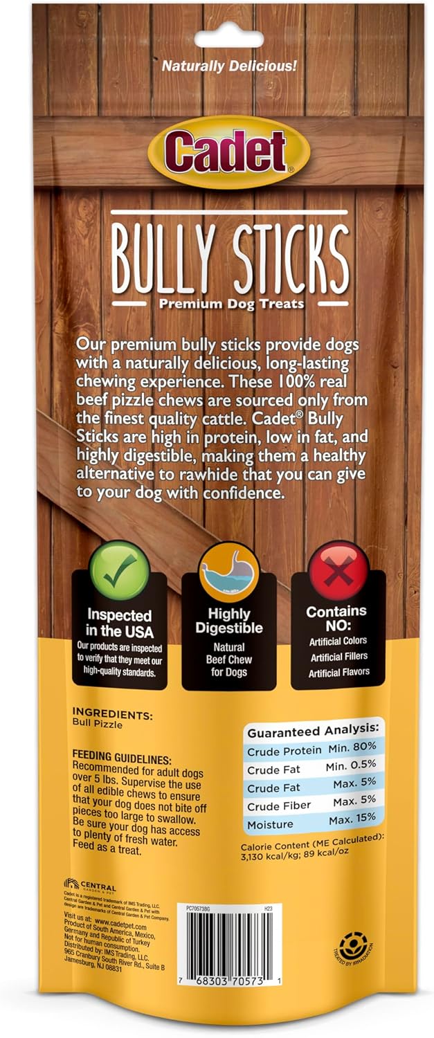 Cadet Bully Sticks for Large Dogs, All-Natural Beef Pizzle, Rawhide-Free Long-Lasting Dog Chews for Aggressive Chewers, 10 Count - Image 10
