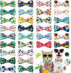 Talltalk Hawaiian Dog Collar Bow Ties front view showing colorful tropical patterns for pet grooming.