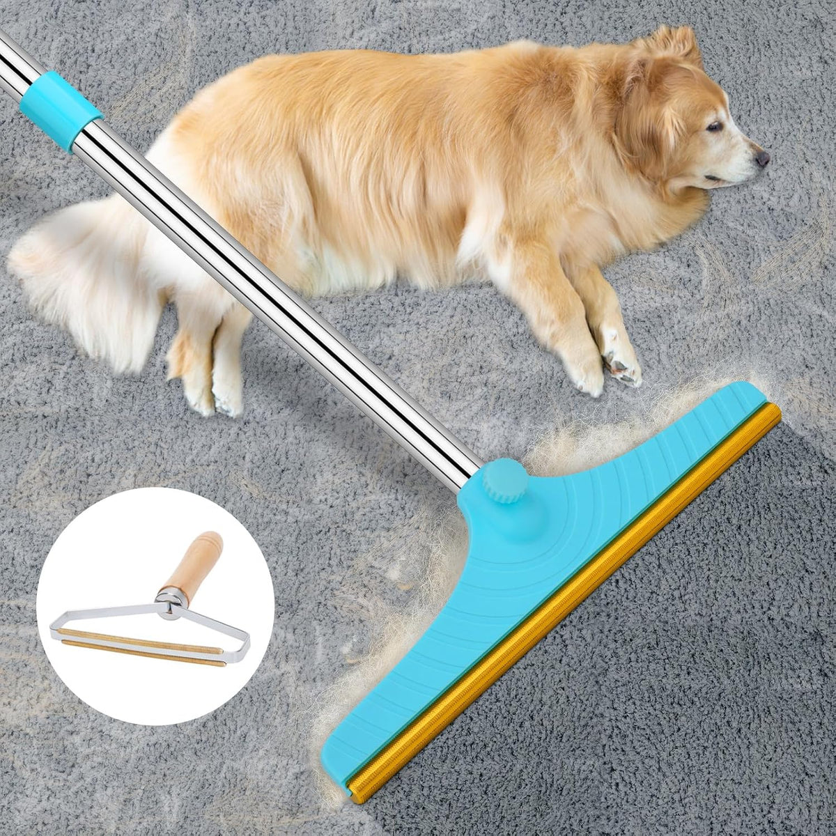 Eaersan carpet rake for pet hair removal front view