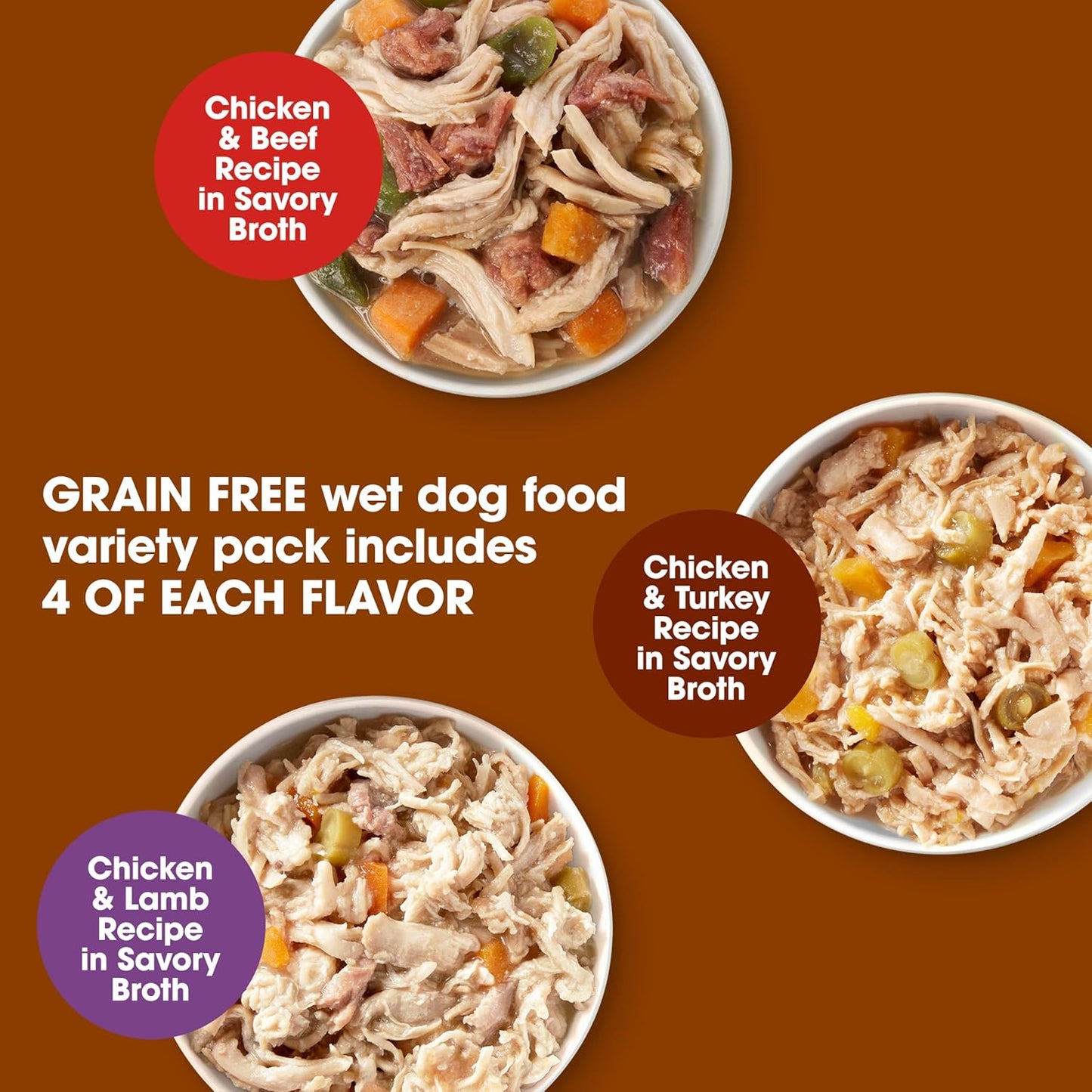 Nature's Recipe grain free chicken beef turkey and lamb individual single serve cups.