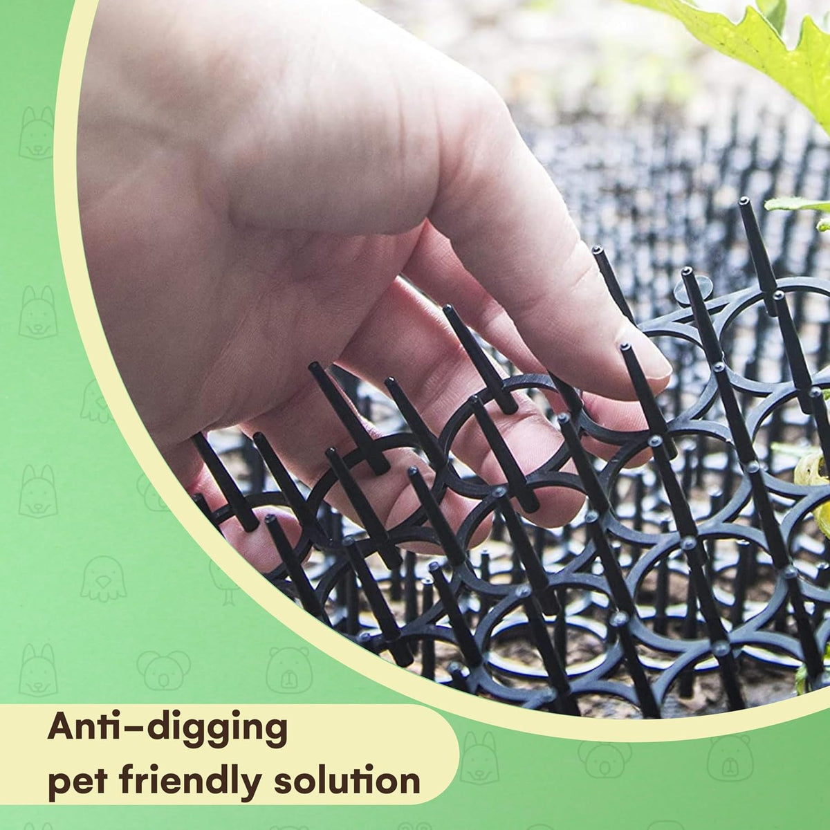 Complete packaging set of Homarden black scat mat with included garden staples