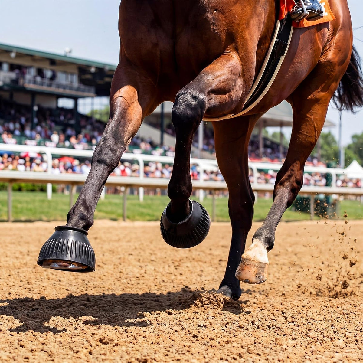 Abbylike protective equestrian hoof covers showing flexible rubber construction.