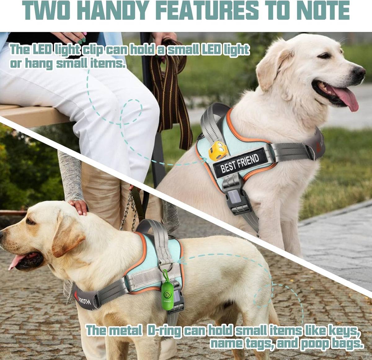 Auroth padded service dog vest back view with heavy duty leash attachment