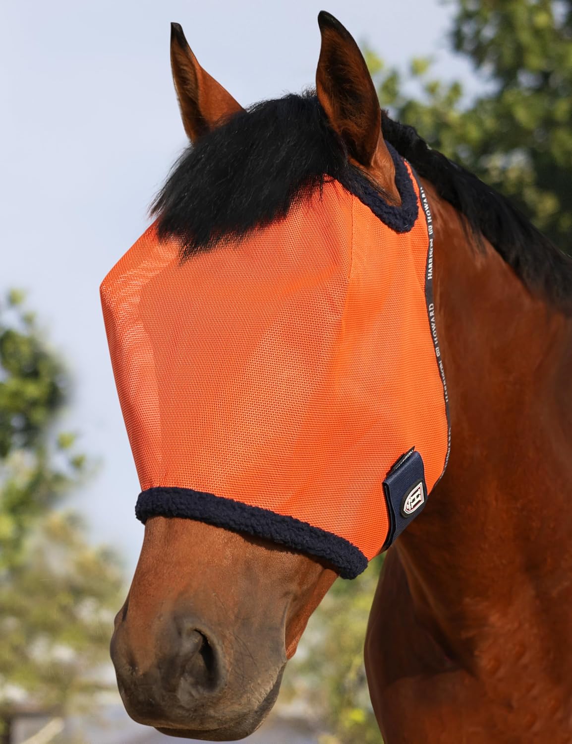 Harrison Howard All Round Mesh Horse Fly Mask UV Protective with Fleece Padded Edging Magenta L - Image 12