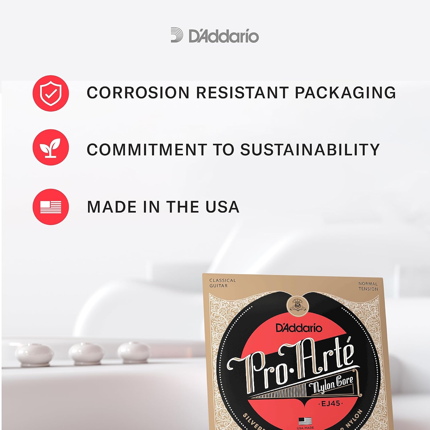 D'Addario Guitar Strings - Pro-Arte Classical Guitar Strings - EJ45LP - Nylon Guitar Strings - Silver Plated Wrap, Composite Core, Clear Nylon Trebles - Lightly Polished, Normal Tension - Image 6