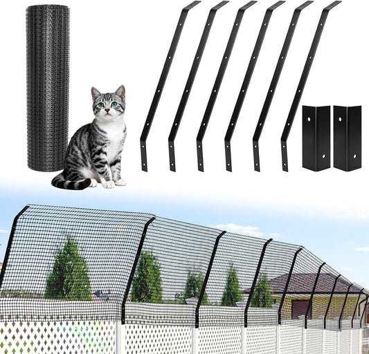 Primal Purr Cat Fence Outdoor Barrier 33FT front view on garden fence