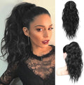 Flufymooz 18 Inch Claw Clip Ponytail Extension front view showing natural black wavy curls.