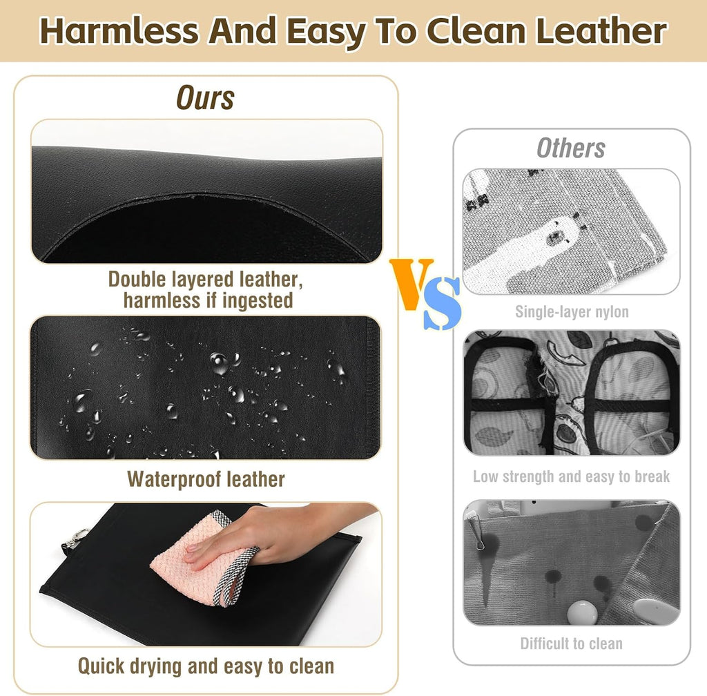 2Pcs Hanging Hay Feeder Bag for Guinea Pigs, Capacity of 0.35 Pounds of Hay, 11.8 x 9.8 Inch Bilayer Harmless Artificial Leather, 2-Hole Washable Hay Feeding Pouch for Small Rabbit, Chinchillas - Image 4