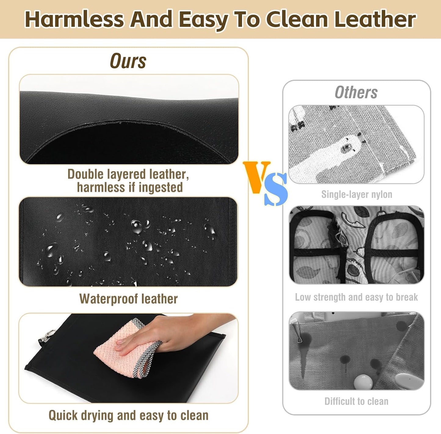 2Pcs Hanging Hay Feeder Bag for Guinea Pigs, Capacity of 0.35 Pounds of Hay, 11.8 x 9.8 Inch Bilayer Harmless Artificial Leather, 2-Hole Washable Hay Feeding Pouch for Small Rabbit, Chinchillas - Image 4