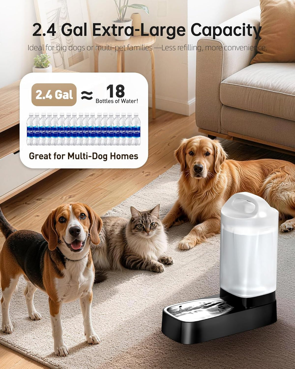 Lesotc gravity pet waterer showing the integrated easy-carry ergonomic handle design for convenient refilling.
