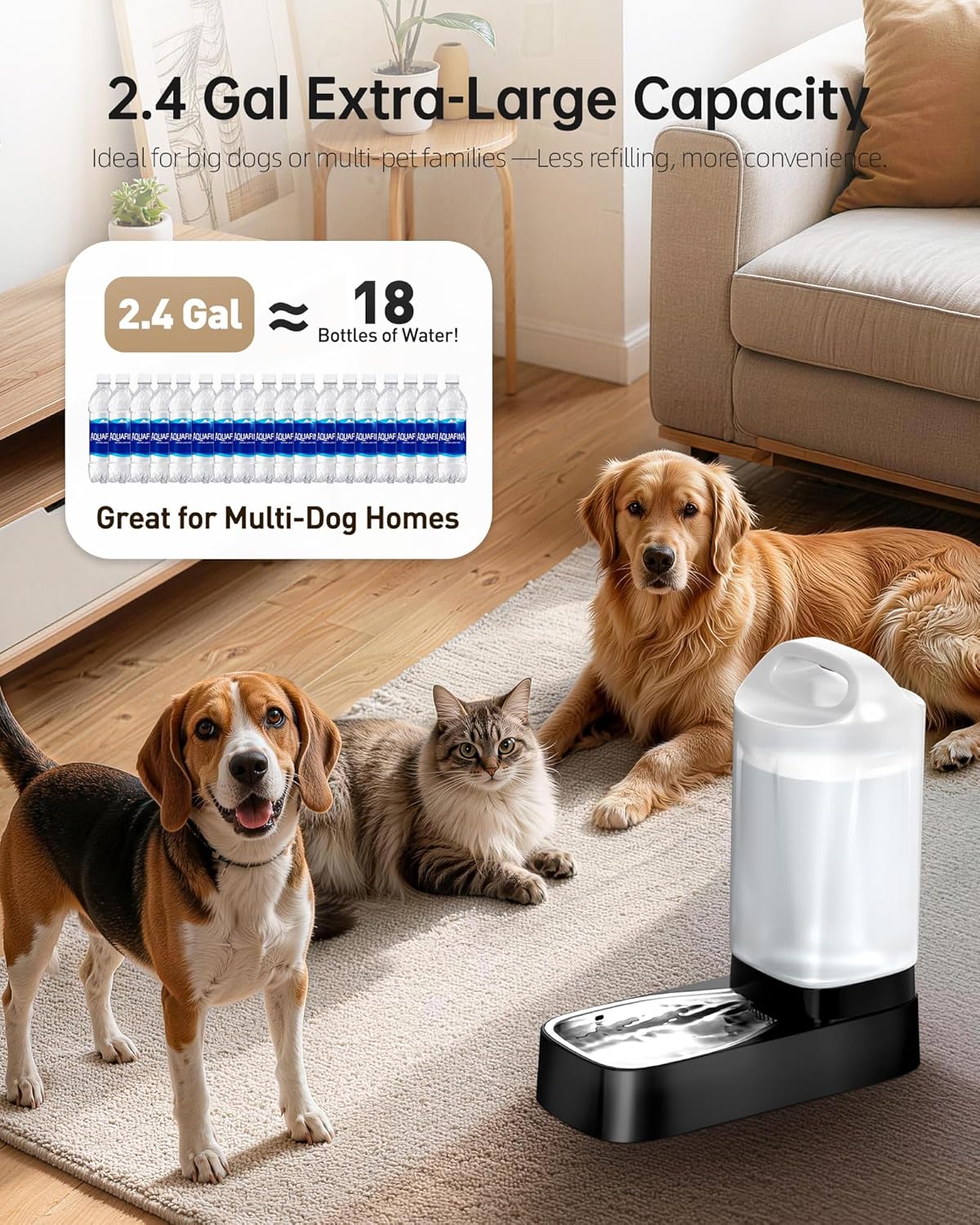 Lesotc gravity pet waterer showing the integrated easy-carry ergonomic handle design for convenient refilling.