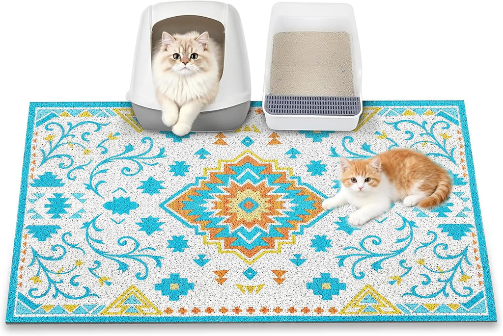 Cat Litter Mat, 24" x 16" Litter Box mat, Upgrade Non-Slip Kitty Litter mat, Traps 100% Litter, Soft on Kitty Paws, Easy Clean for Scatter Control, Bohe cat Food mat, Urine Waterproof - Image 11