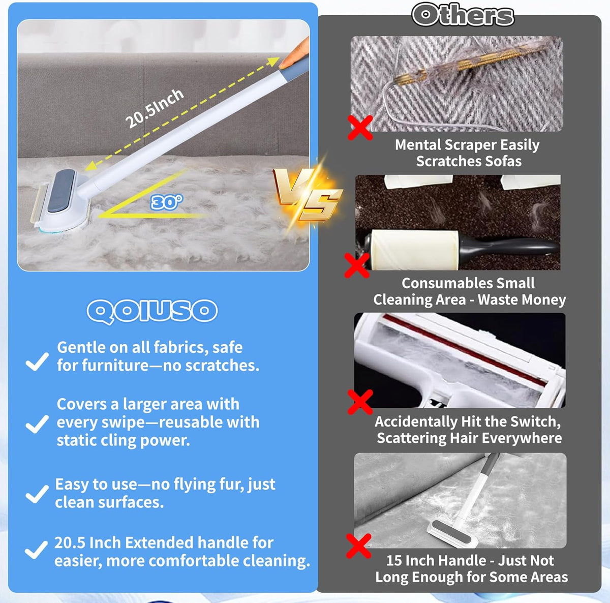 Close up of Qoiuso 4-in-1 pet hair remover head