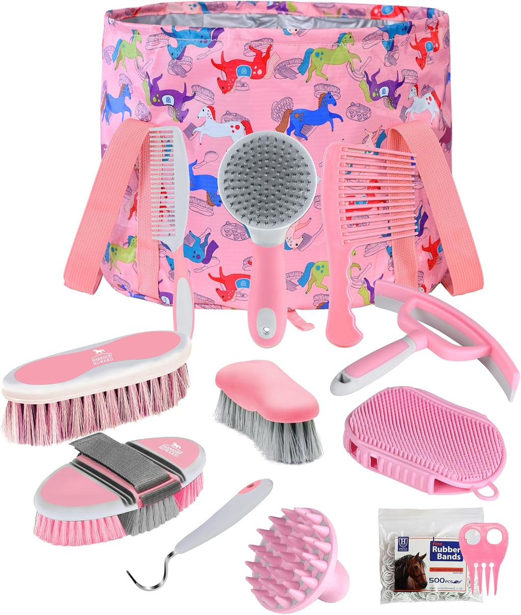 Harrison Howard Complete Horse Grooming Set, 11-Piece Advanced Daily Grooming Tools with Extra Brushes for Full Horse Care Black Brushstroke Ponies - Image 10