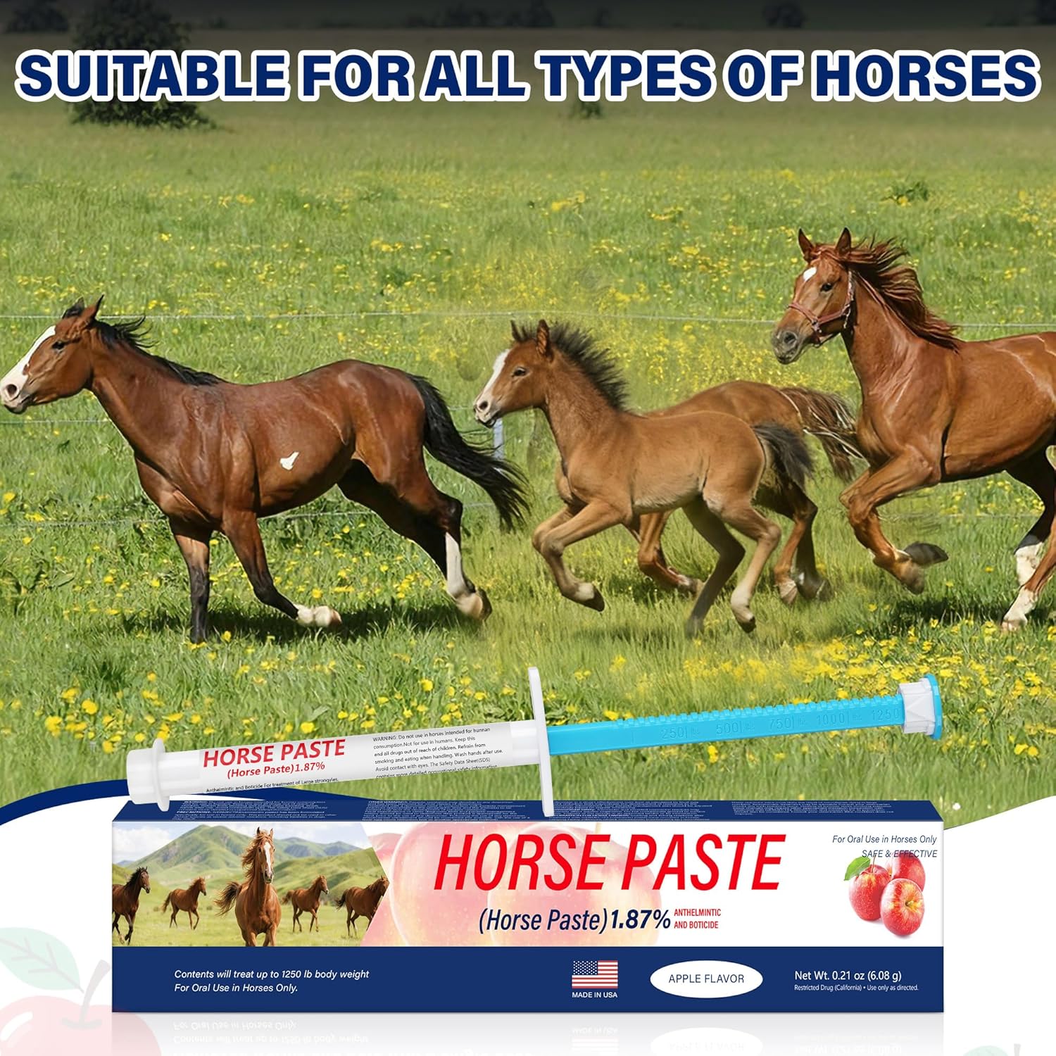 Top view of apple flavored equine health supplement tubes