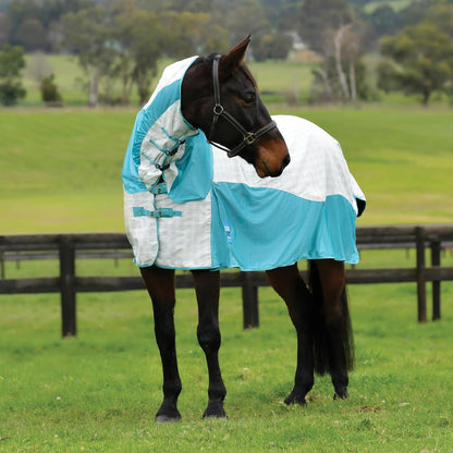 Kool Coat summer horse blanket side profile displaying the breathable polyester mesh lower panels