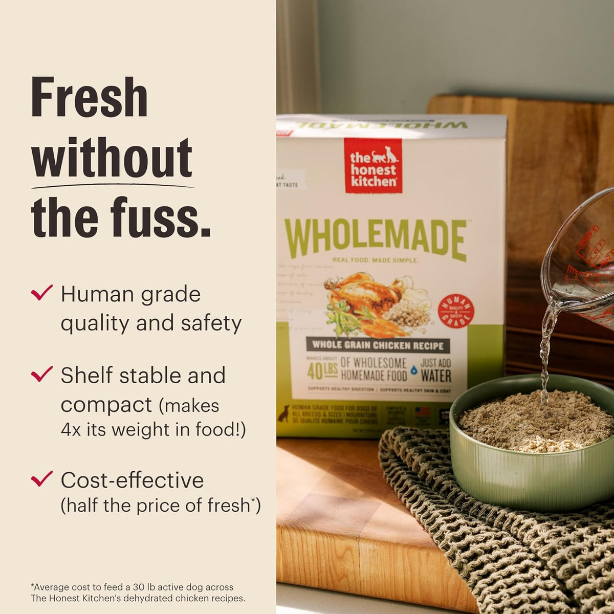 Bowl of prepared Honest Kitchen Wholemade dog food with fish recipe