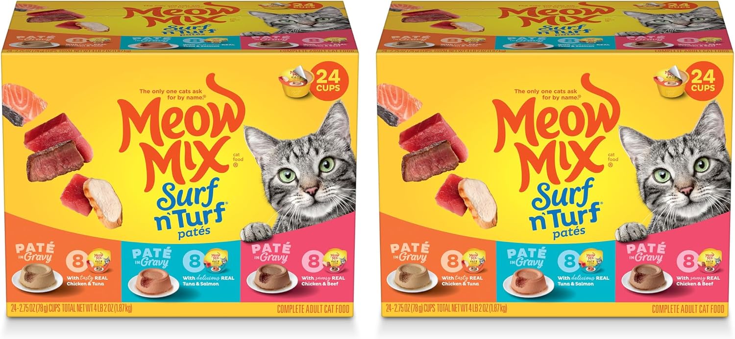Meow Mix Pat in Gravy Wet Cat Food Variety Pack, Surf n' Turf Pats, 48 Cups, 2.75 Oz. Each - Image 13