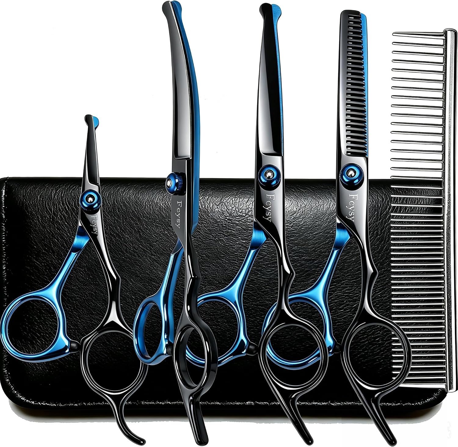 Dog Grooming Scissors Kit, Fcysy Professional Pet Shears for Cats at Home, Dog Grooming Tools with Curved & Straight Blades Scissors Thinning Shears Pet Supply Set - Image 10