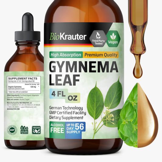 BIO KRAUTER Gymnema Sylvestre Liquid Drops 4 fluid ounce front view for glucose metabolism support