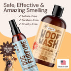 Authentic USA imported dog grooming kit showing shampoo and perfume mist bottles together