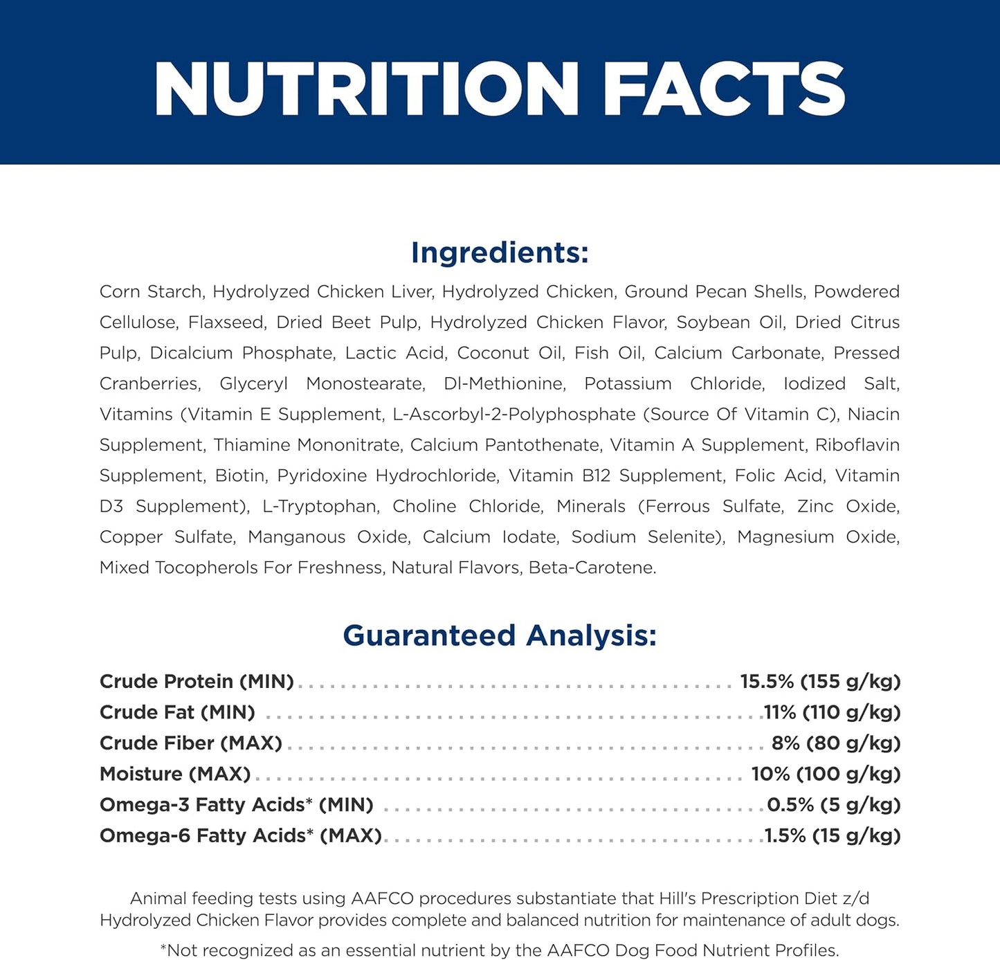 Nutritional information and ingredients panel on the back of the bag