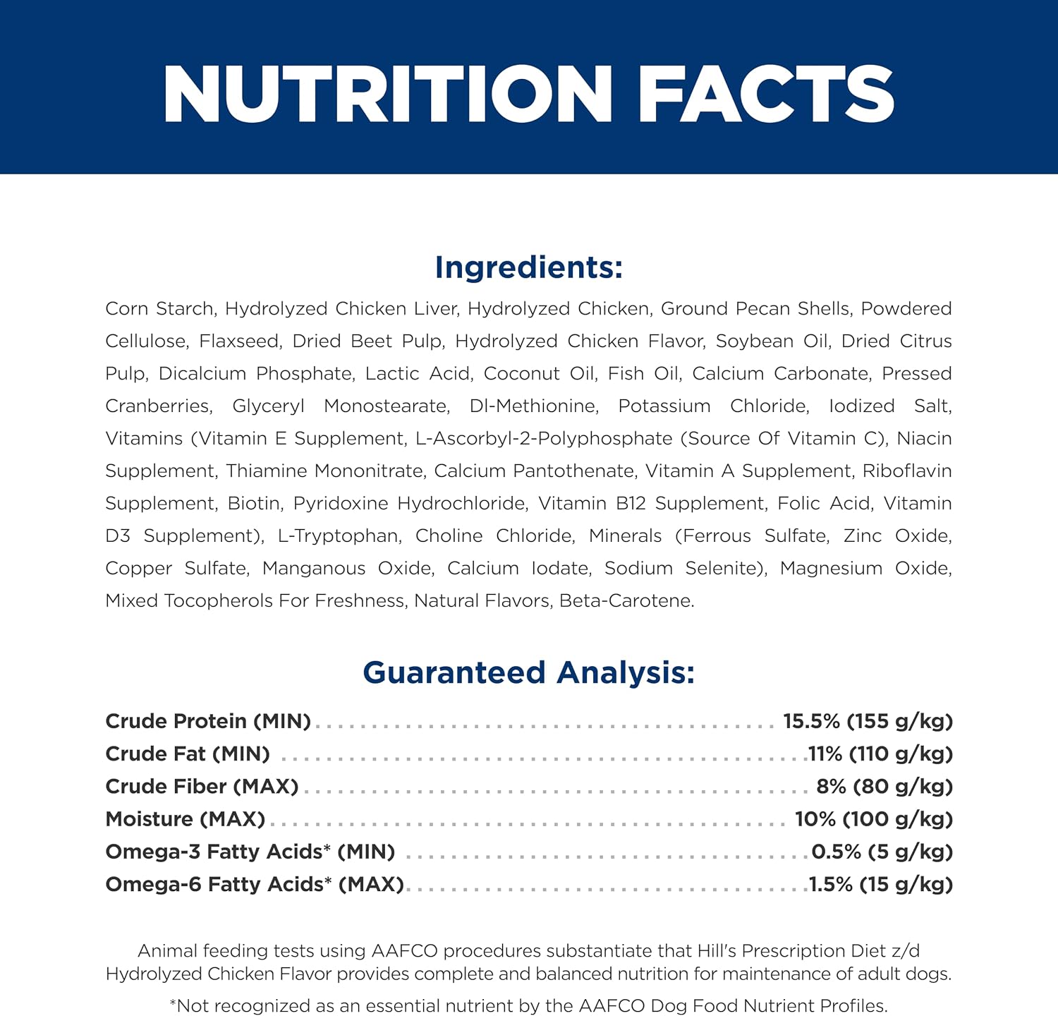 Nutritional information and ingredients panel on the back of the bag