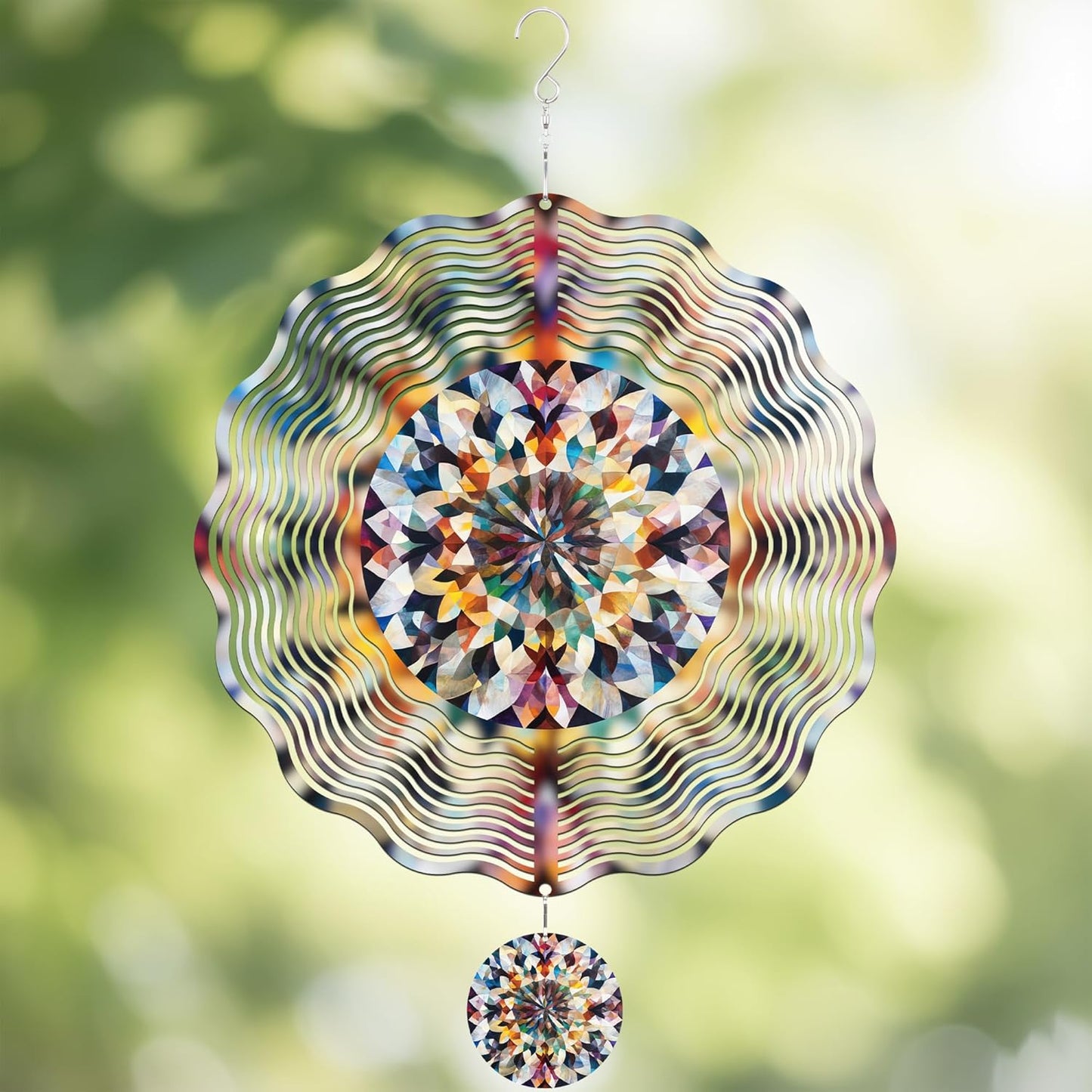 Liraveno 3D metal kaleidoscope kinetic wind spinner front view