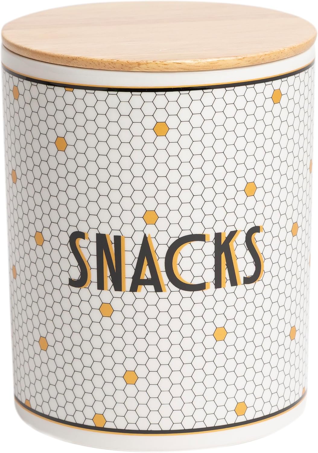 Pearhead 4 cup ceramic dog treat jar showing scale next to pet accessories