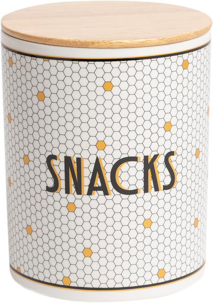 Pearhead 4 cup ceramic dog treat jar showing scale next to pet accessories