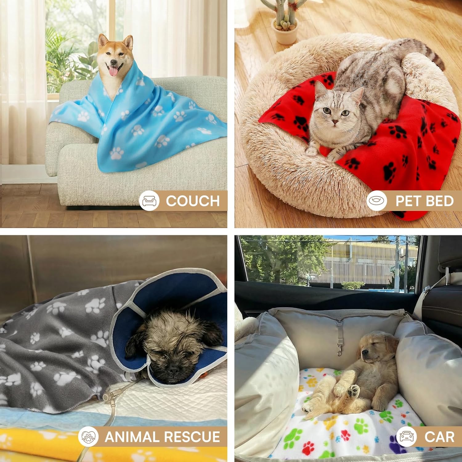 Small puppy snuggling under a soft colorful LINENLUX fleece blanket