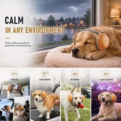 Anxiety reduction ear muffs for dogs by Pawlyra displaying the breathable fabric ear cushions.