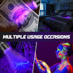 Premium aluminum alloy waterproof ultraviolet flashlight with wrist strap attached.