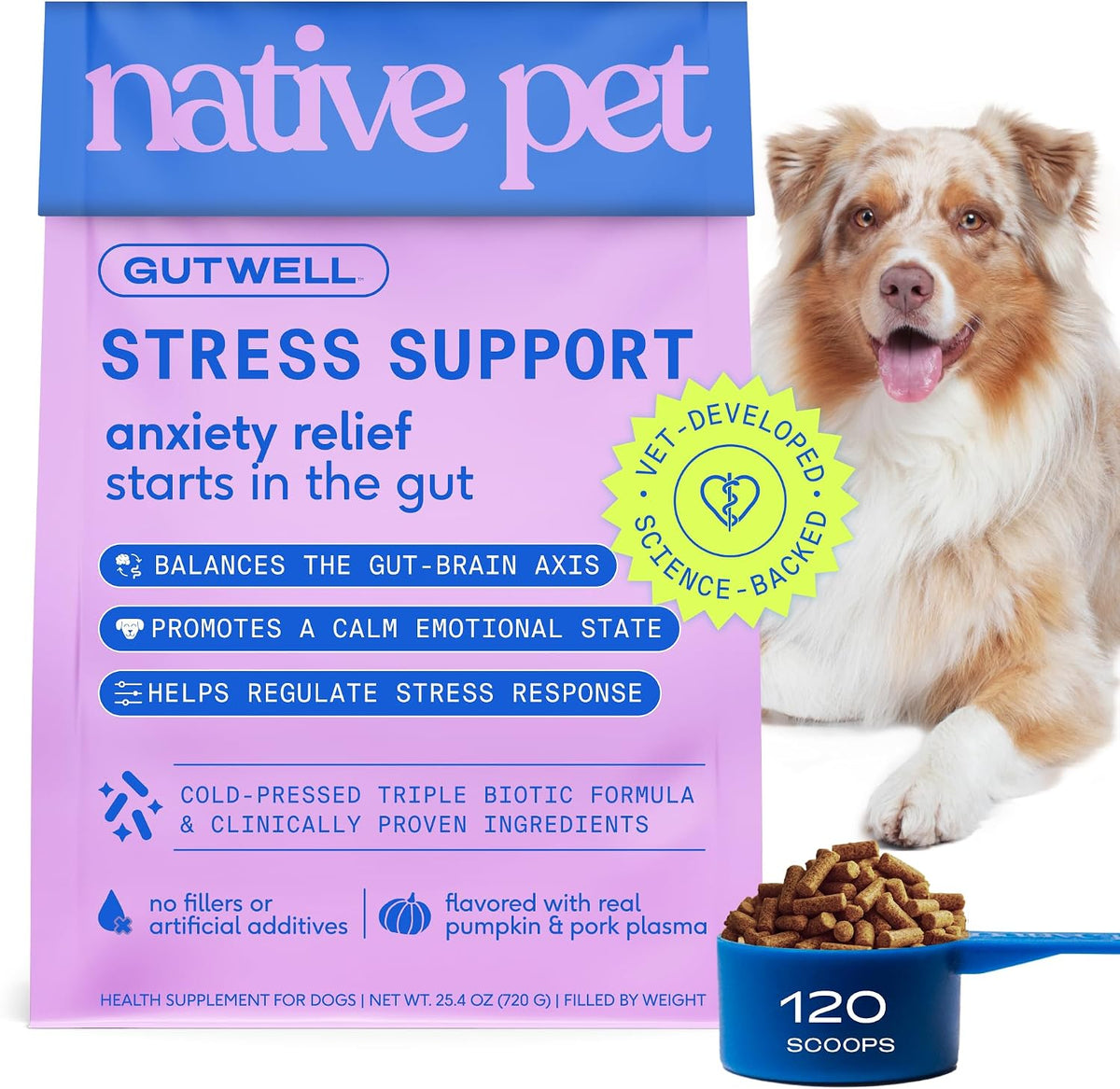 Native Pet GutWell Stress Support - Dog Anxiety Relief & Calming Treats - Tasty Food Topper for Dog Stress and Anxiety Relief - Support Gut-Brain Axis with Triple-biotic Blend & Magnesium - 60 Scoops - Image 10