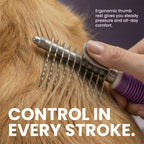 Poodlie stainless steel undercoat rake showing textured wavy ridges grip.