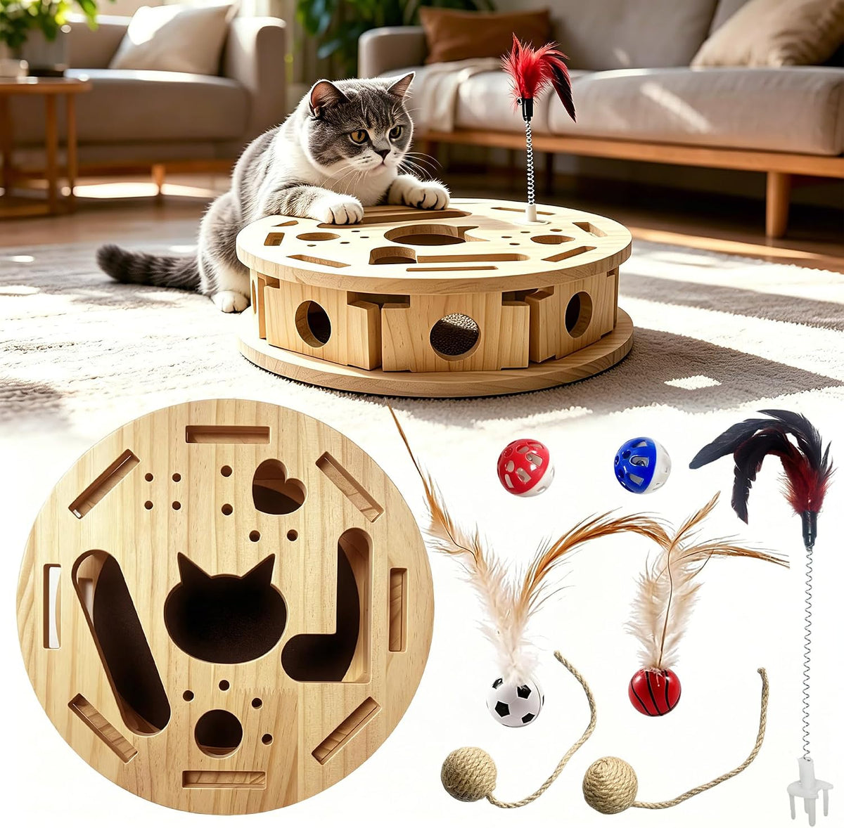 Durable wooden cat scratch puzzle box by Helmxlnq for indoor cats