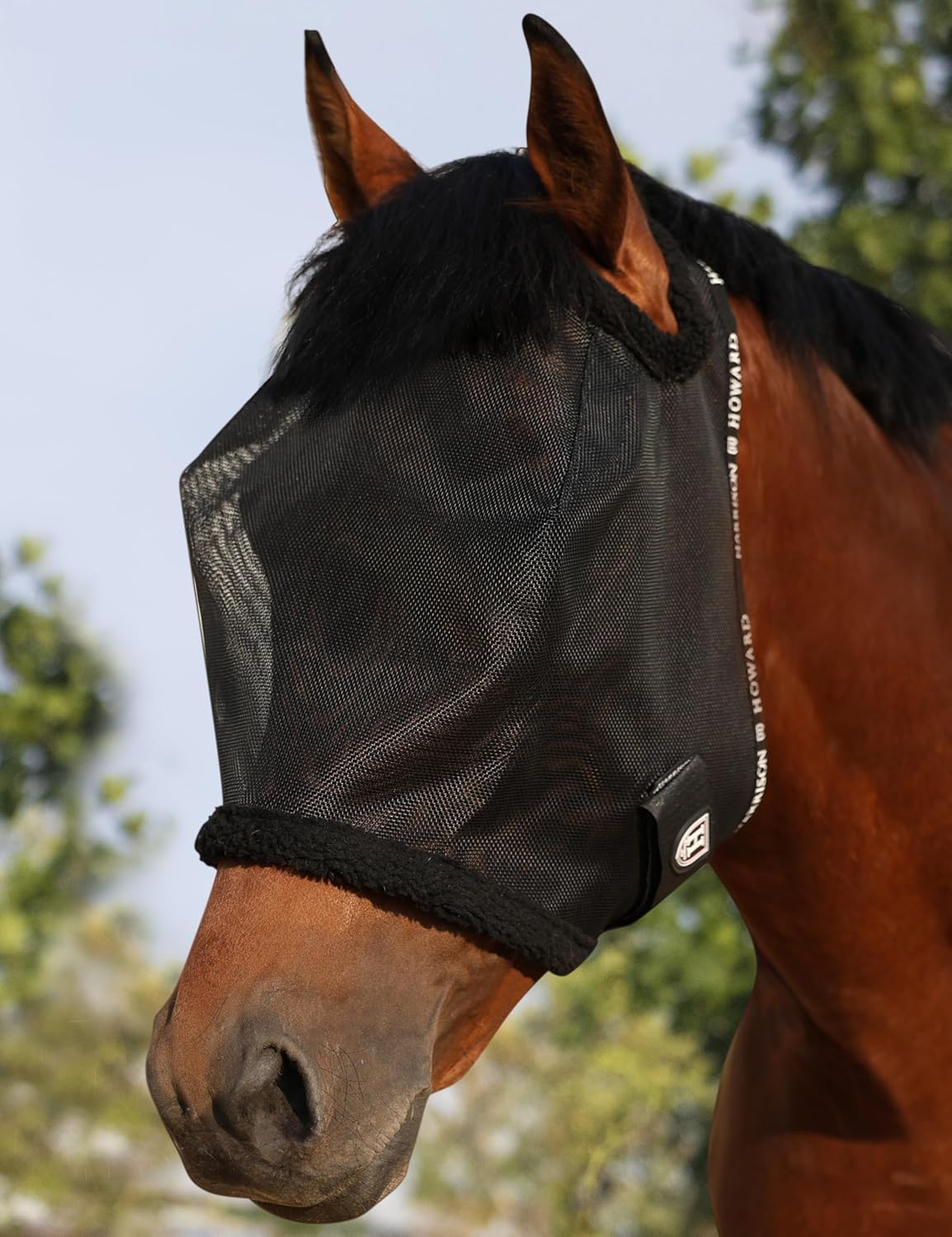 Harrison Howard All Round Mesh Horse Fly Mask UV Protective with Fleece Padded Edging Magenta L - Image 13