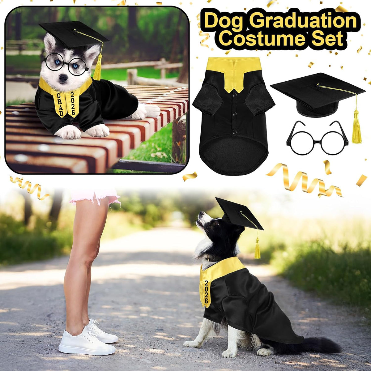 Huhumy cat and dog graduation cap and gown set lifestyle photo prop