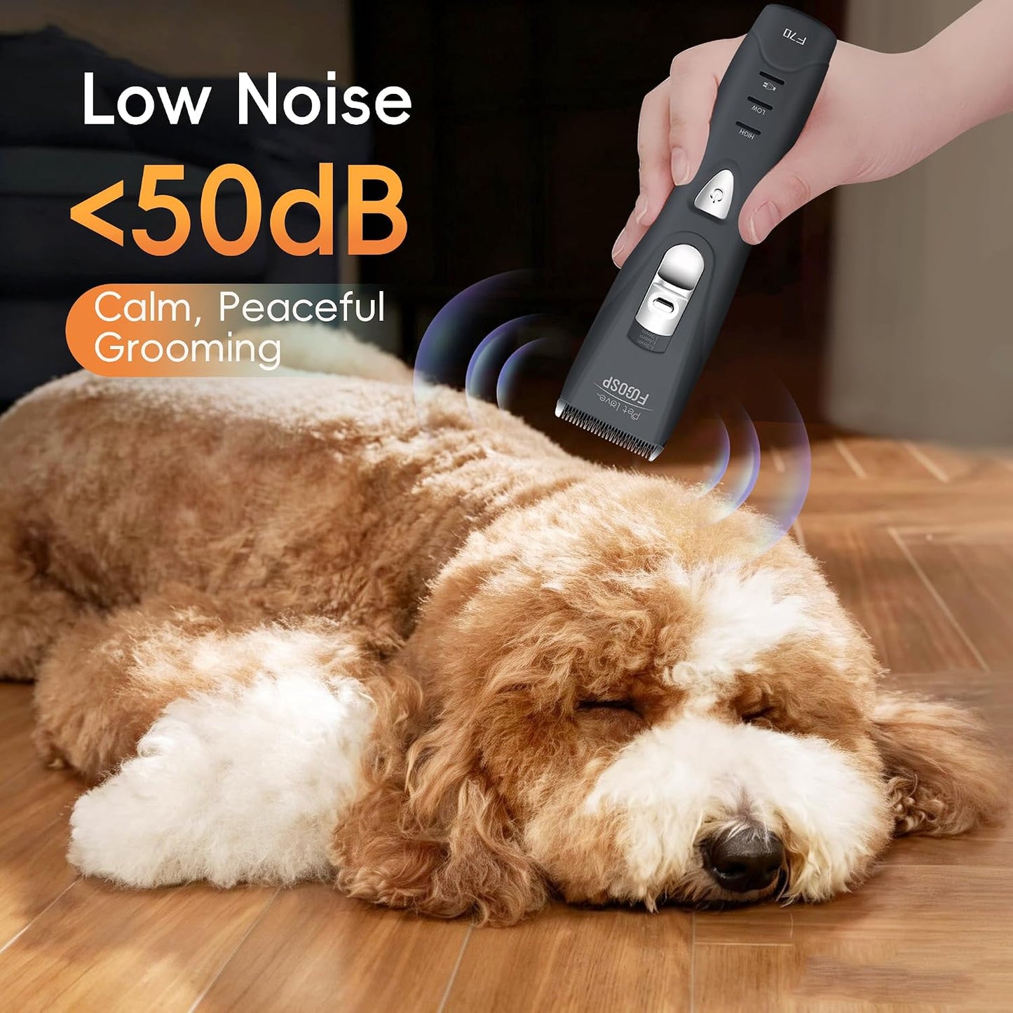 FOGOSP cordless dog grooming clippers highlighting 7 hour battery life feature