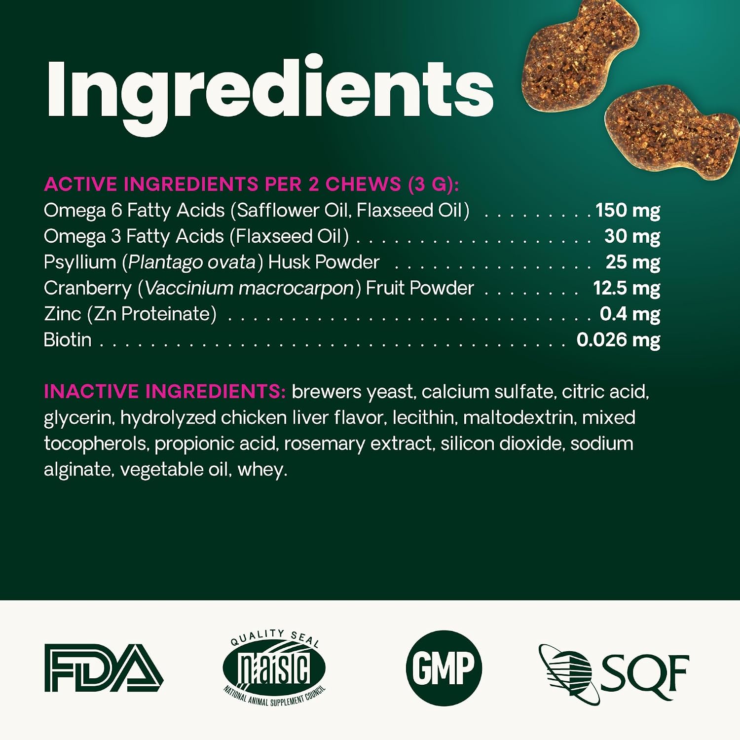 VetriScience veterinarian formulated cat shedding control treats nutritional facts