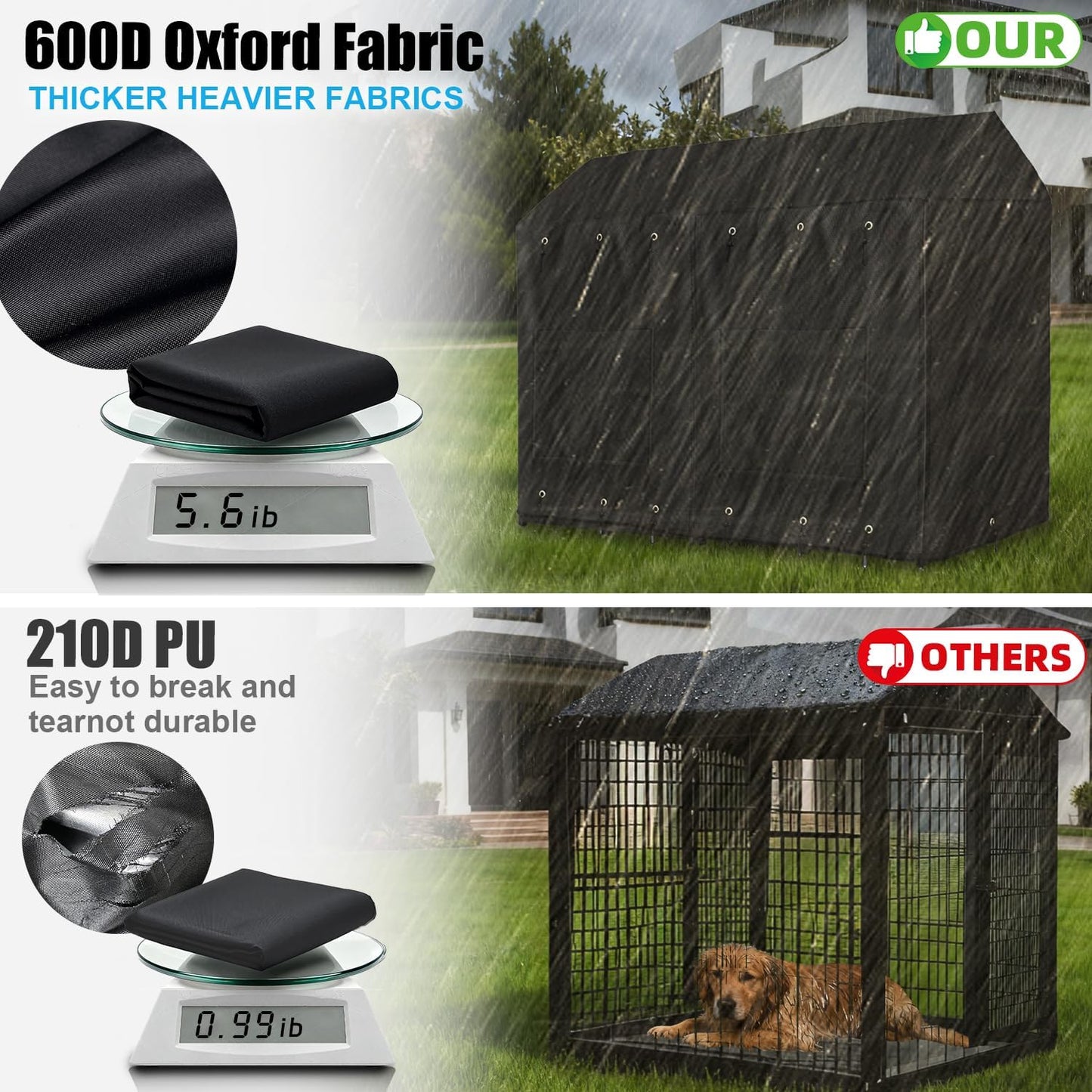 All weather protective dog cage canopy with zipper doors