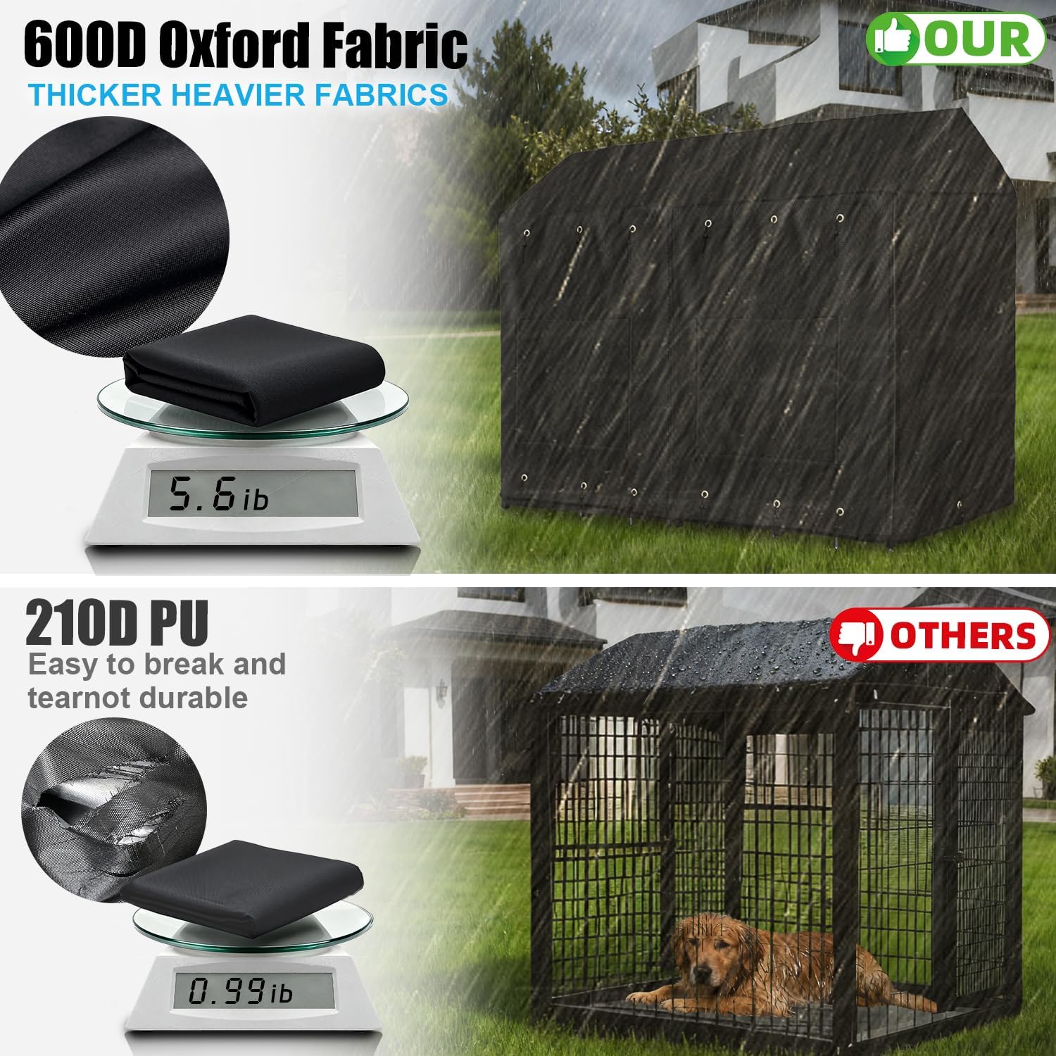 All weather protective dog cage canopy with zipper doors