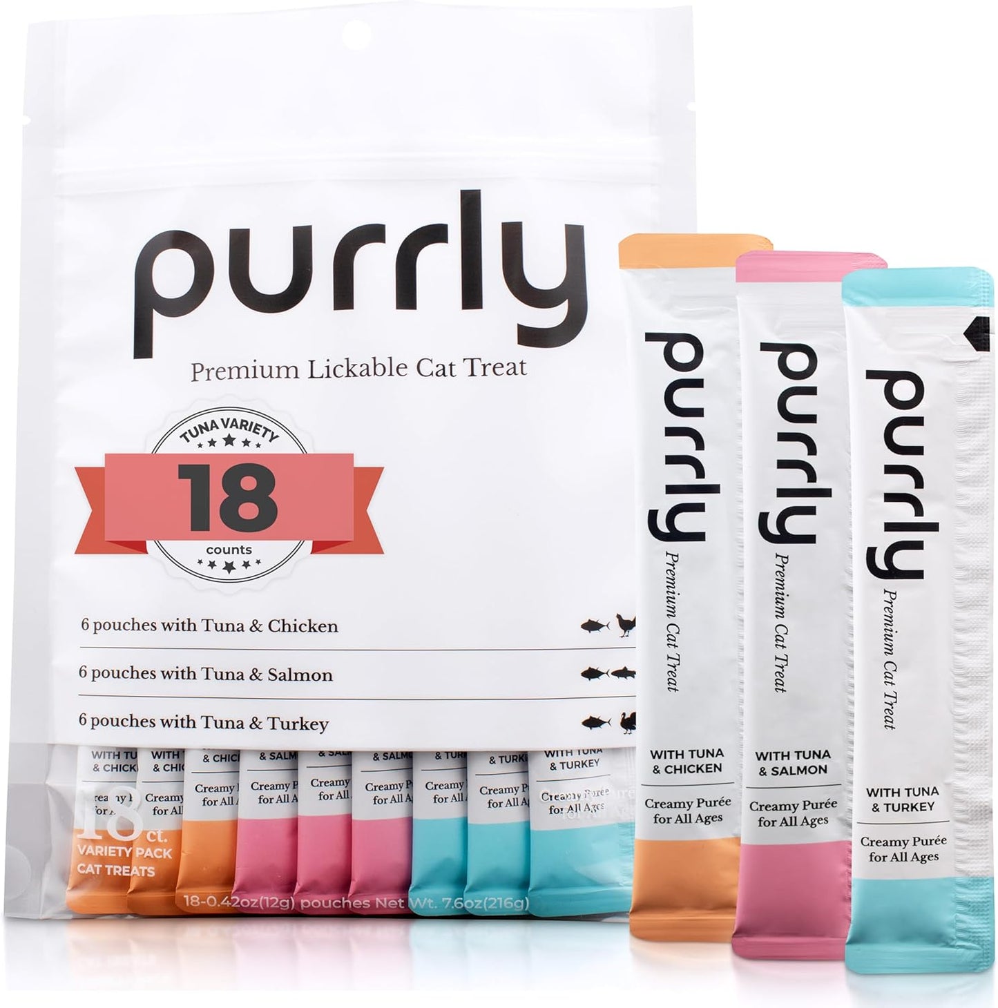 Purrly cat treat snack wet lickable tuna variety pack front view
